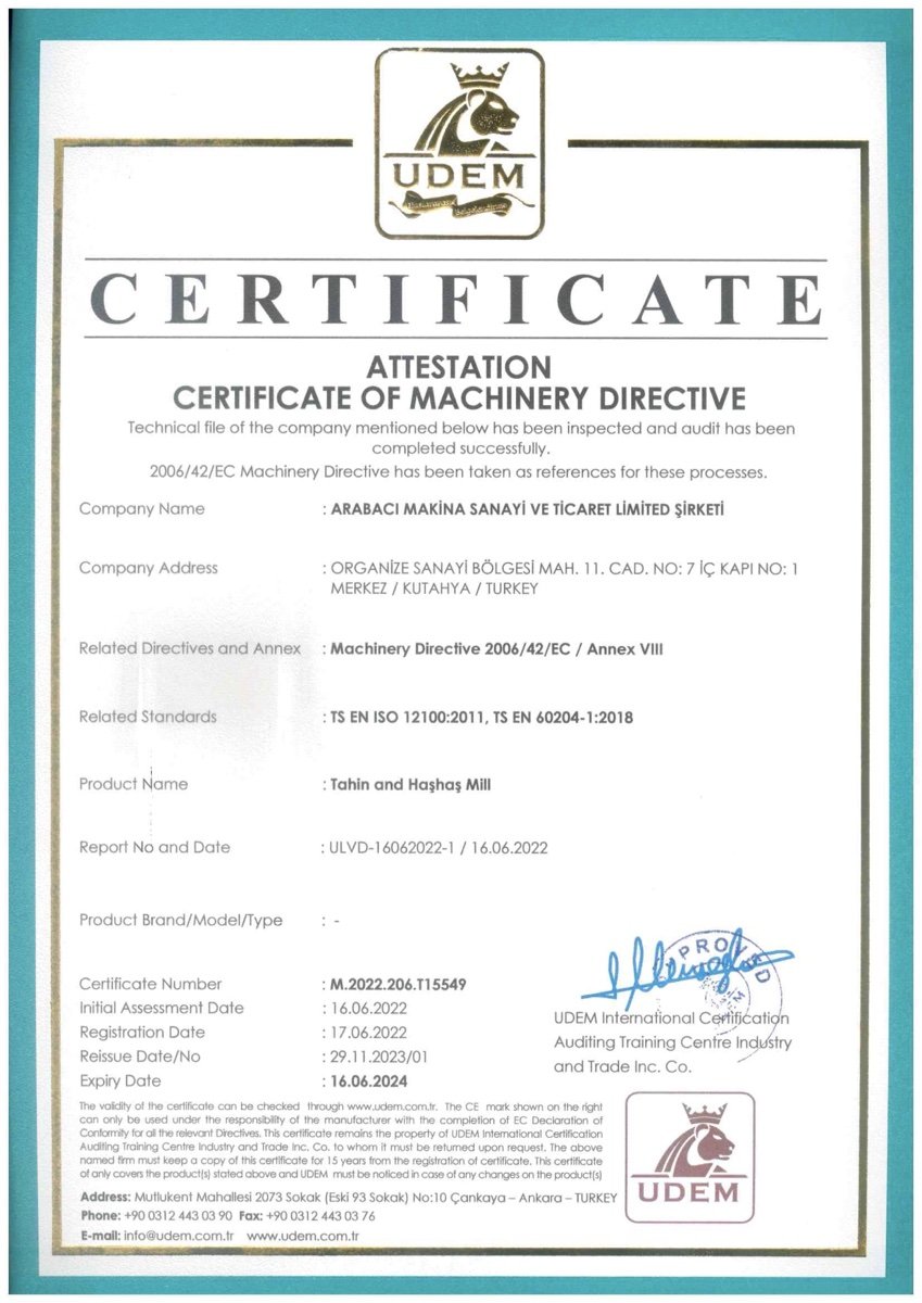 Certificate of Machinery Directive