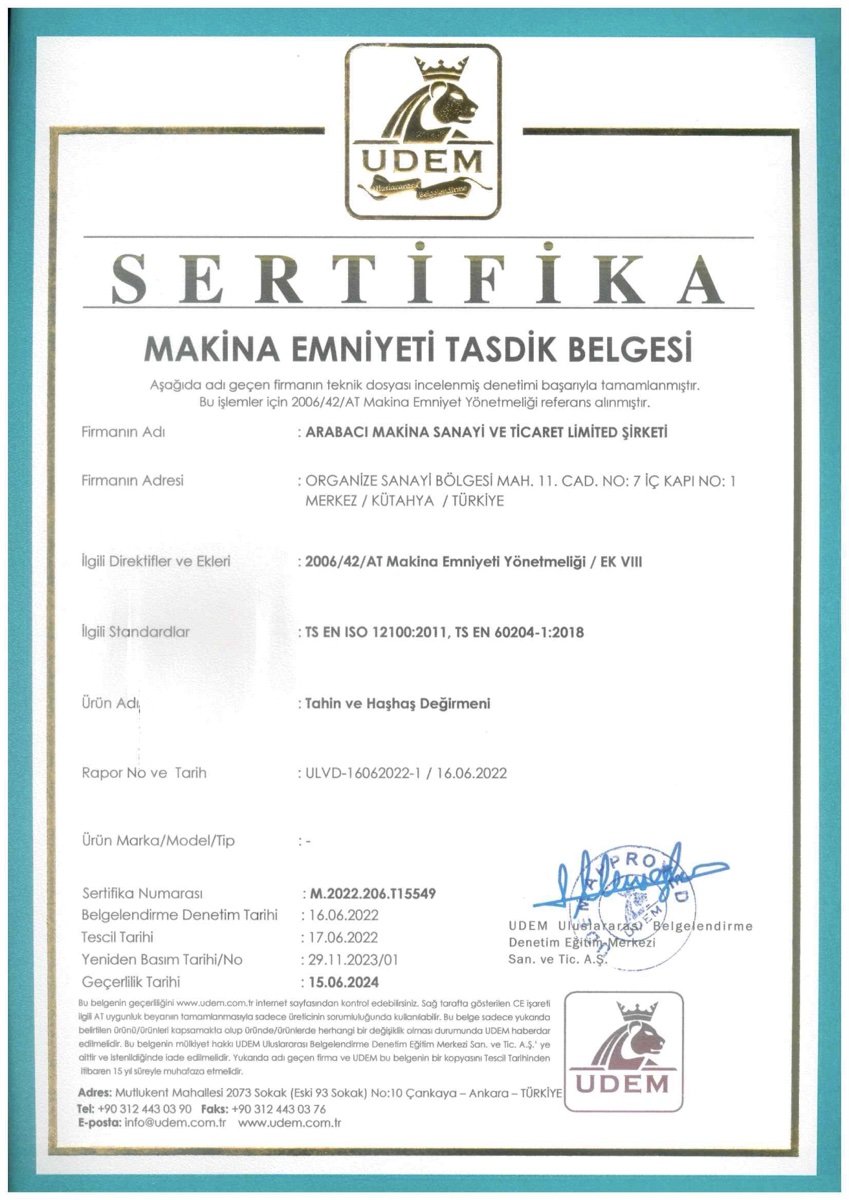 Makina Emniyeti Tasdik Belgesi