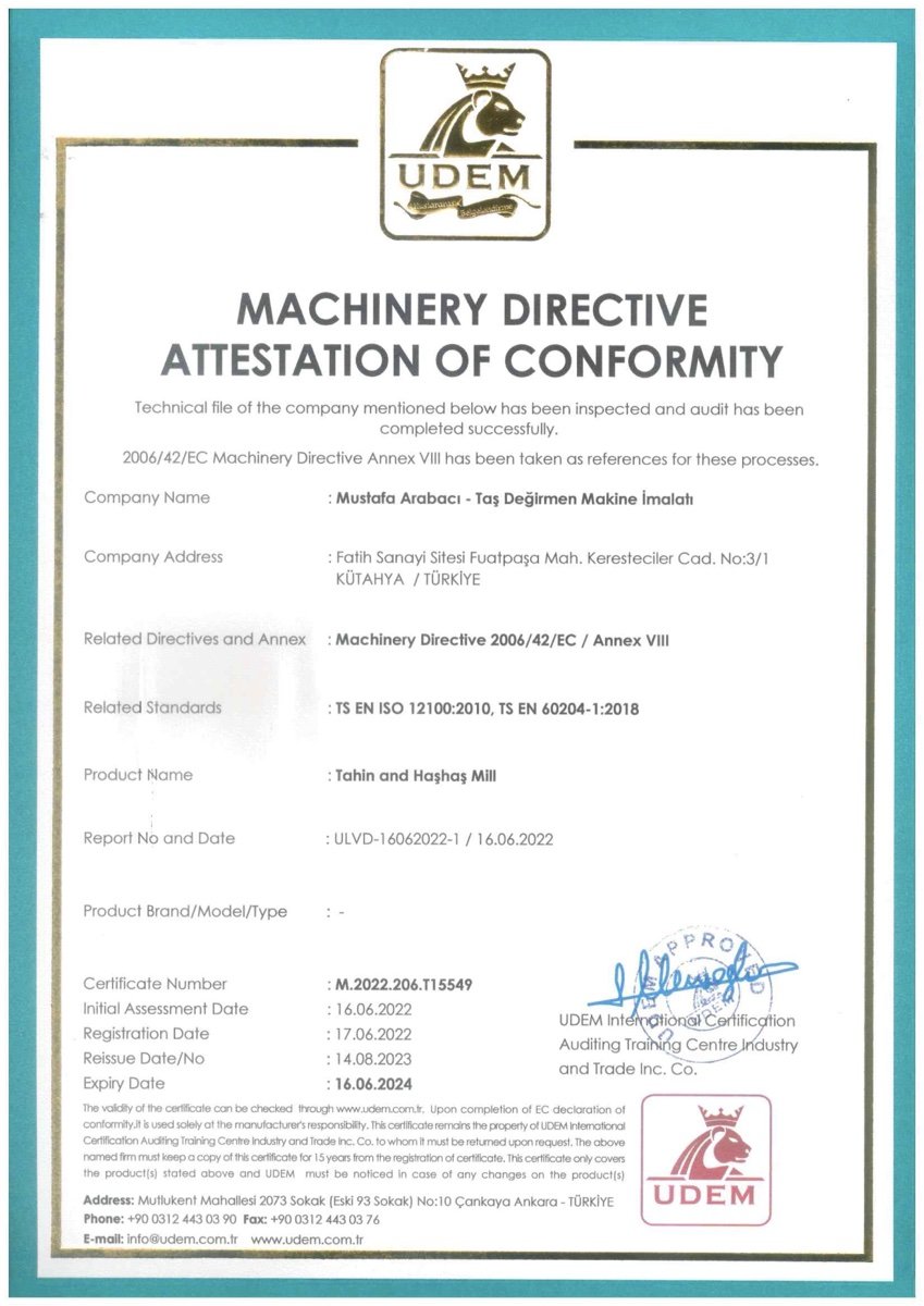 Machinery Directive Attestation of Conformity