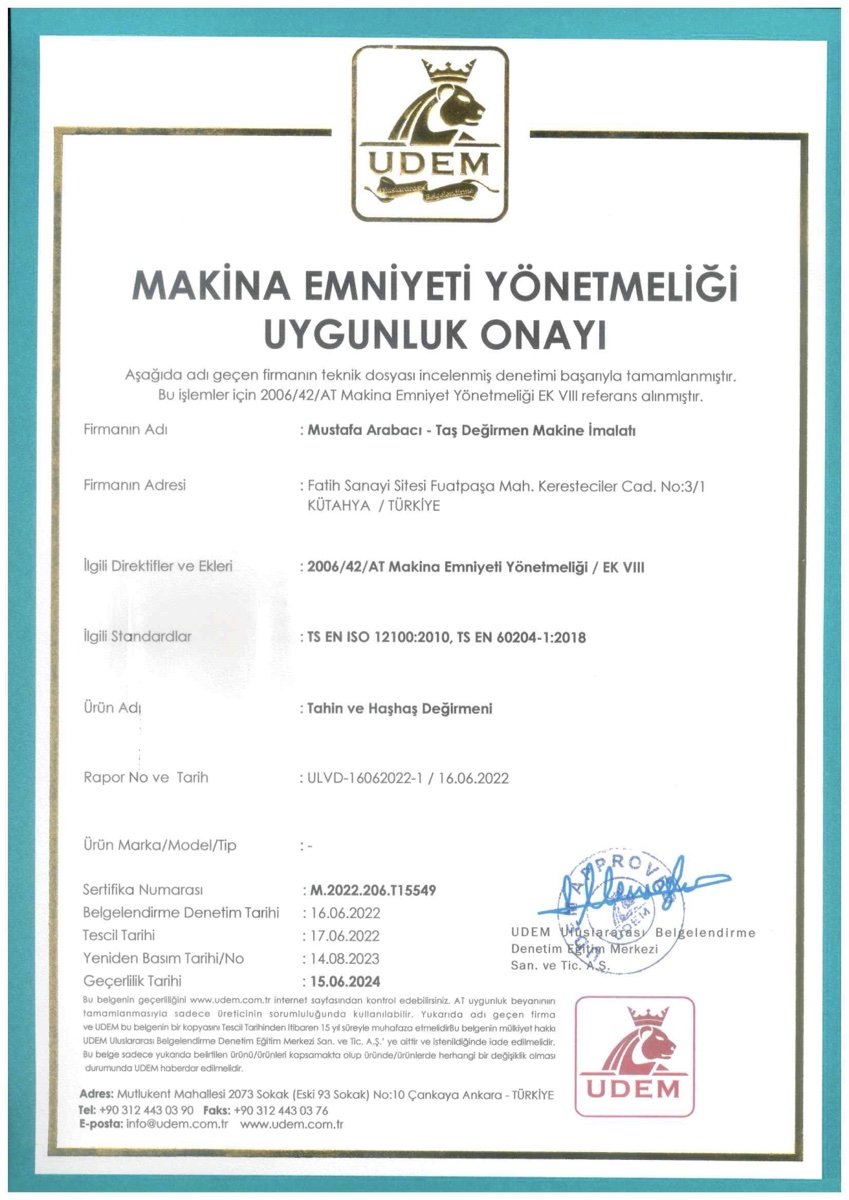 Makina Emniyeti Yönetmeliği Uygunluk Onayı
